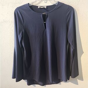 Michael Kors Womens Blouse M Solid Blue Bell Sleeve Long Sleeve Stretch Medium